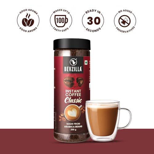 Image of Bevzilla 200 Gram Classic & 200 Gram Hazelnut Instant Coffee Powder | Perfact For Espresso, Latte & Cappucino | Hot & Cold Coffee | Unbreakable Jar (Pack of 3)