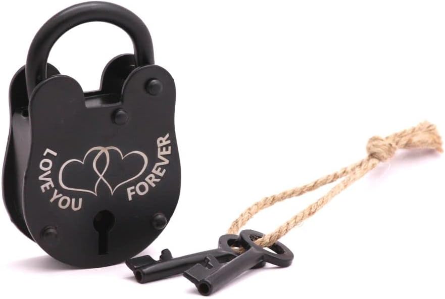 Vintage Love Lock Couples Heart W Skelton Keys, Engraved Romantic Antique 3.5" Padlock for Wedding, Anniversary, Couple Gifts, Garden, Bridge Decor, Durable Cast Iron