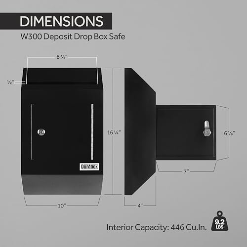 Image of Durabox Drop Box Deposit Safe 10 x 4 x 16 inch Heavy Duty Steel with Slim Profile Wall Mailbox with Wide Deposit Slot for Letters, Documents Checks and Cash for Home, Office & Commercial (W300) (Black)