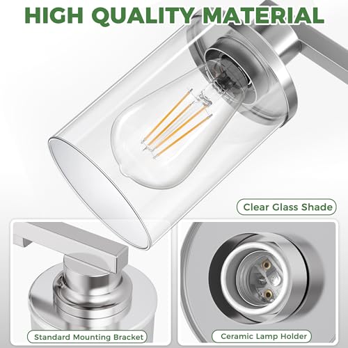 Image of DORESshop 2-Light Nickel Bathroom Vanity Light Fixture Over Mirror