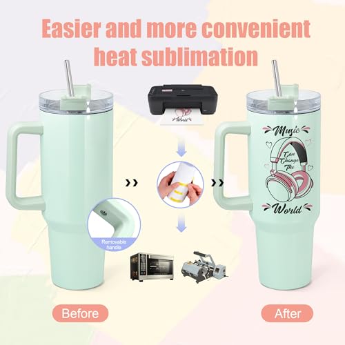AGH 40 oz Sublimation Tumbler with Handle and Straw 4 Pack Stainless Steel Insulated Tumblers Blanks Water Bottle Travel Cups,Pink by AGH - Used condition - Image 2