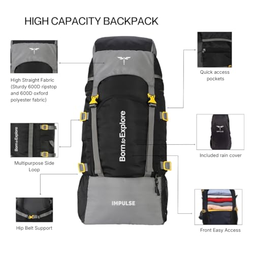 Impulse Store Impulse 4 Compartment 60L Travel Backpack, Black - Image 6