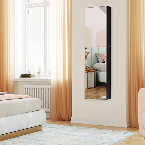 Byroce 47.5''H Jewelry Armoire, Over the Door/Wall Mounted, Full Length Mirror with Jewelry Storage, 2-LED Lockable Jewelry Cabinet with 2 Drawers, Hanging Jewelry Organizer for Bedroom (Black)