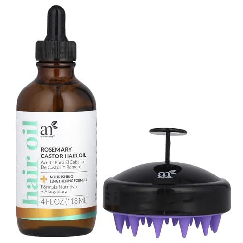 Artnaturals Organic Rosemary Castor Hair Oil + Massager Hair Growth Set Hair Growth Oil 4 ounces with Coconut & Olive Oil for Dry, Damaged & Split End