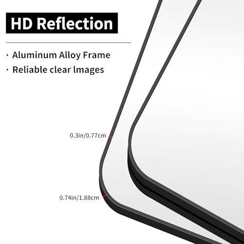 Image of Bathroom Mirror, 60 x 24 inch Metal Framed Black Rectangle Mirror, Rounded Corner Rectangular Vanity Mirror, Large Wall Mounted Mirror for Modern Bedroom Living Room Horizontal or Vertical