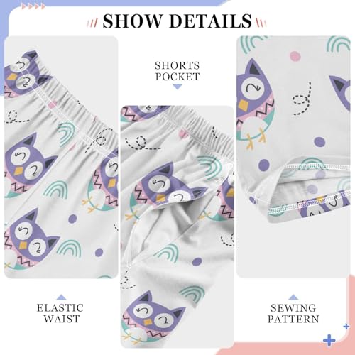 Lovely Owls Pattern Boys Long Pants Soft Trousers Elastic Waist Kids Lounge Bottoms with Pockets S-XL4