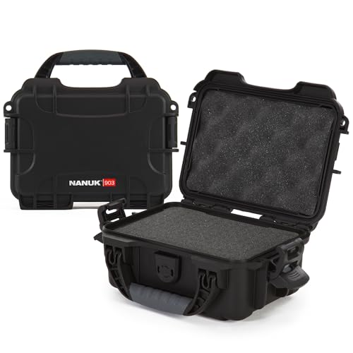 NANUK 903 Hard Case with Foam – IP67 Waterproof, Impact-Resistant Protective Case for Compact Cameras & Small Gear – Dustproof, 9.1' x 6.8' x 3.8', Made in Canada – Black