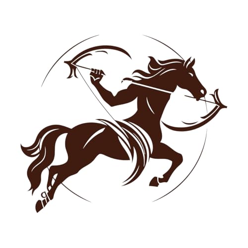 Una silueta estilizada y audaz de un centauro sosteniendo un arco y una flecha contra un círculo. Pegatinas de pared de vinilo 67.2x77.9cm Se puede modificar y añadir información Café