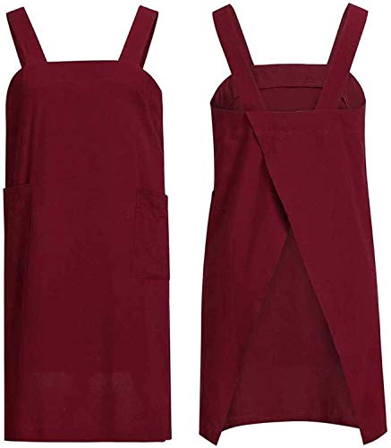 Tba Cotton Linen Apron Cross Back Apron For Women With Big Pockets Square Pinafore Dress For Baking Cooking Bbq & Grill #TOP4
