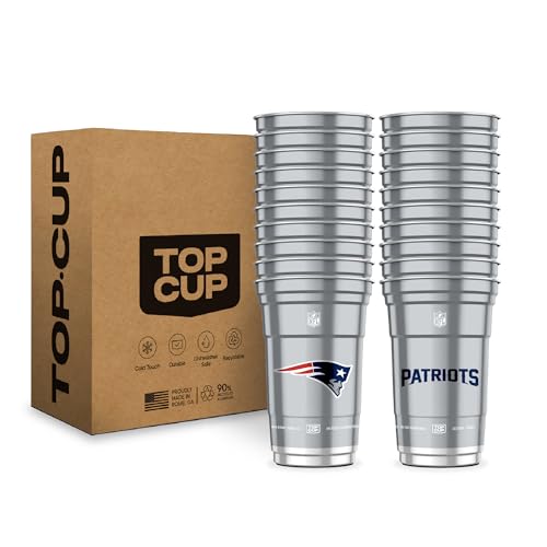 Top Cup NFL New England Patriots 20 oz Reusable Aluminum Cups 20 Count | Officially Licensed Durable Reusable & Recyclable Made in USA