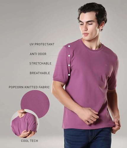 Image of TURMS Men's Ice Cool Tech Round Neck T-Shirt, Odor Control, Stretchable & Breathable, Cotton Rich Fabric, Half Sleeve