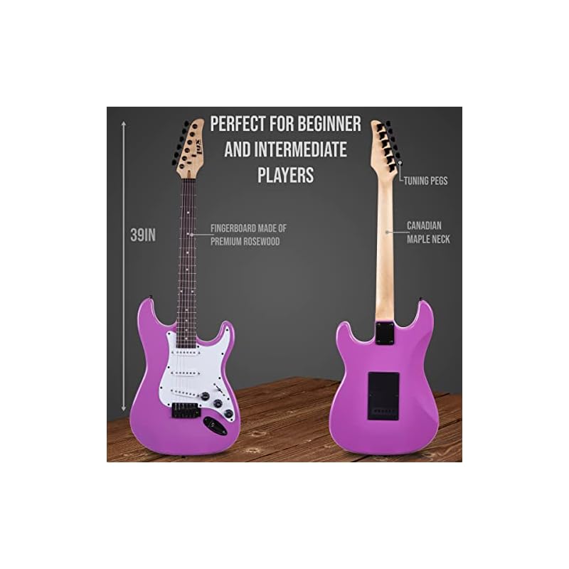 LyxPro 39 inch Electric Guitar Kit Bundle with 20w Amplifier, All Accessories, Digital Clip On