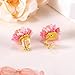 INFUPNET Cute Flower Clip On Earrings For Women Fashion Lovely Pink Flower Earrings No piercing Earrings Colorful Bloom Bead