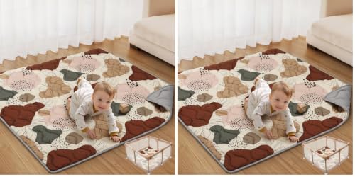 Image of Blissful Diary Baby Play Mats for Floor, 50x50 Crawling Mat for Playpen, Thicken Soft Padding Foam Playmats for Babies and Toddlers Infants, Foldable and Machine Washable, Boho Design (Pack of 2)