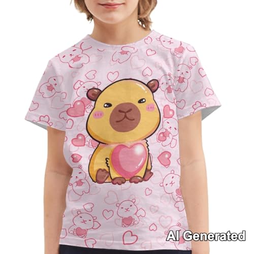 Image of Xhuibop Cute Capybara Graphic Tees for Girls 15-16- Pink Shirts Casual Summer T-Shirts for Toddler Back to School Short Sleeve Crewneck Top for Outdoor Travel Camping