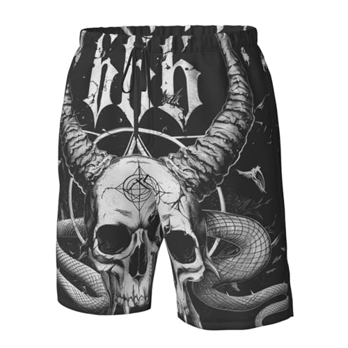 Demon 666 Symbol Satan Black and White Mens Swim Trunks Beach Shorts Summer Sports Running Bathing Suits3