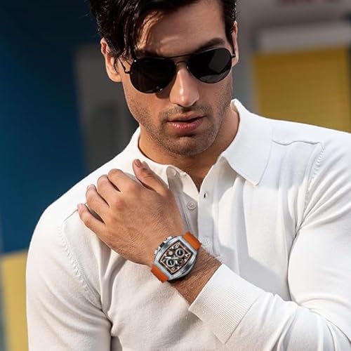 Image of LIGE Mens Watches Luxury Tonneau Watches for Men Waterproof Analog Watch Chronograph Calendar Date Men's Dress Business Work Watch Large Square Face Wristwatch