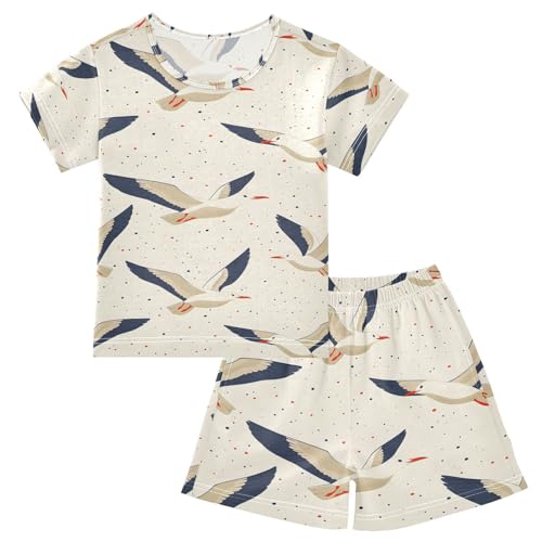 ALAZA Flying Seagull Bird Pajamas Set Short Sleeve Cotton Sleepwear Summer Pjs 2 Piece 5-14Y