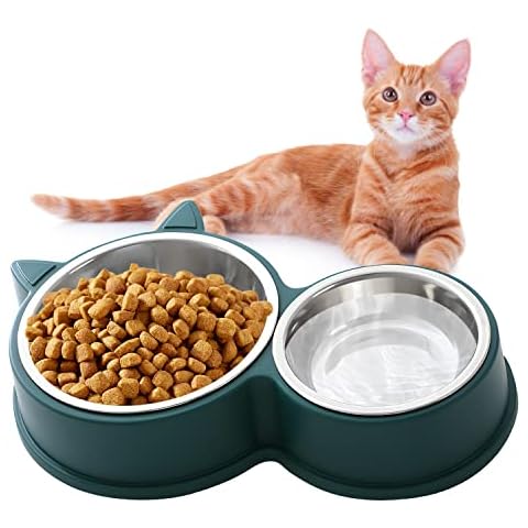 HUTVD Katzennäpfe Katzenschüssel Set, 30cm Edelstahl Doppel Napf Cover