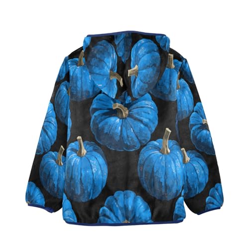 Blue Pumpkins on Black Background Toddler Fleece Jacket Girl Boys Hooded Fleece Jacket Coat Warm Outwear Zip-up 3-10T2