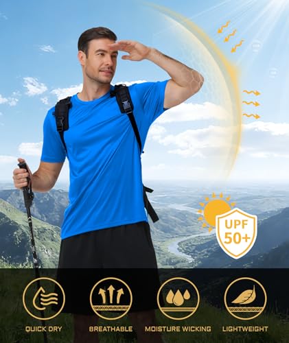 Image of 3 Pack Mens Swim Shirt Workout Shirts UPF 50+ Short Sleeve Rash Guard Fast Dry Sun Protection Lightweight Water Shirt