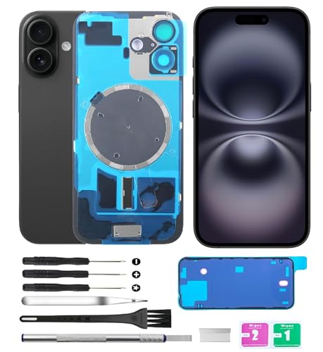 Vitre arrière en verre noir compatible iPhone 16 Plus avec support objectif