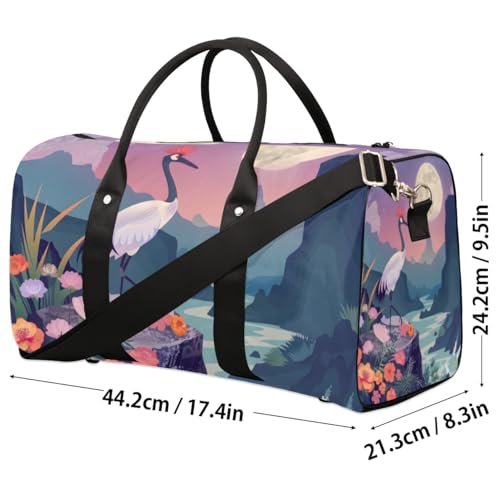 Travel Duffel Bag, Japan White Crane Sports Tote Gym Bag Foldable Western Aztec Weekender Bag Carry on Luggage Handle Bag Overnight Shoulder Bag for Women Men,A-0764