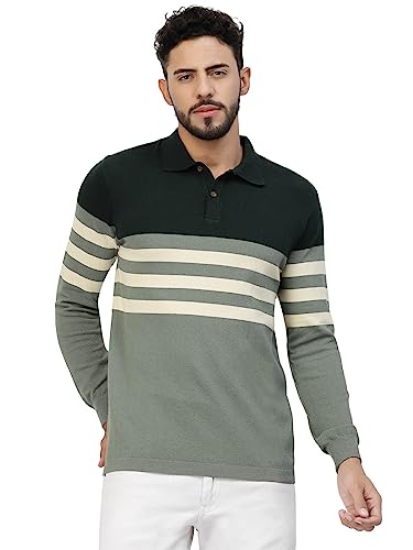 Image of Kalt Mens Basic Solid Full Sleeves Polo Cotton Blend Knitted Regular Fit Polo-Neck T-Shirts with Collar Stylish