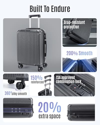 Image of LIGHT FLIGHT Carry On Luggage 22x14x9 Airline Approved, Glacier Gray | 22x14x9 Airline Approved, Hard Shell with Wheels, Expandable Hardside, TSA Lock, Lightweight