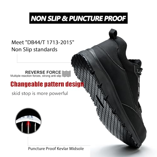 ulogu Steel Toe Shoes for Men Women,Waterproof Non Slip Lightweight Indestructible Work Sneakers,Construction Safety Roofing Zapatos Trabajo Black2