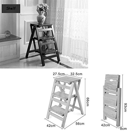 Taburete portátil plegable y escalera de tijera de madera con 3 peldaños 4
