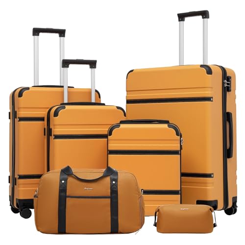 LONG VACATION Luggage Set 6 Piece Suitcase with Spinner Wheels,