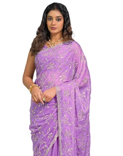 Image of SIRIL Women's Georgette Embroidery Saree With Unstitched Blouse