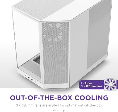 NZXT H6 Flow Orta Kule ATX PC Kasası, Kompakt Çift Odacıklı Tasarım, Panoramik Temperli Cam, Yüksek Hava Akışı, 3x 120mm Fan Dahil, Kablo Yönetimi, Beyaz - Görsel 4