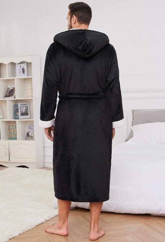 Vulcanodon Mens Ultra Soft Plush Bathrobe with Hood, Warm Fleece Robe with Pockets Spa Robes for Men Cozy Fluffy Fuzzy - Image 3