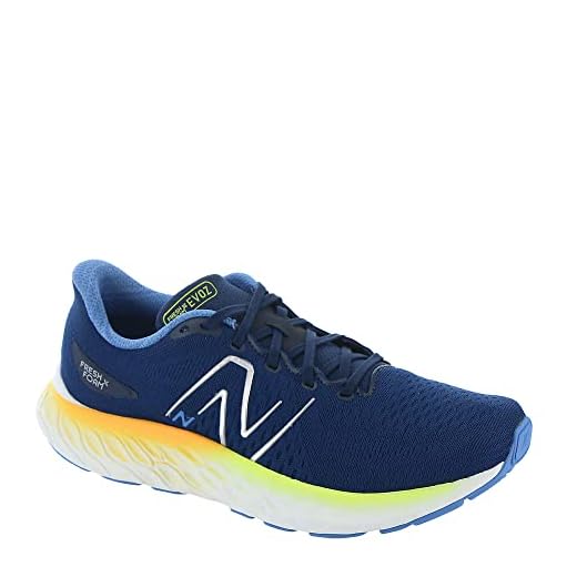Tênis de Corrida New Balance Fresh Foam X Evoz V3 Masculino, Azul Marinho e Abacaxi Cósmico, Tamanho 43