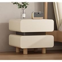 Solid Wood Bedroom Night Table with 2 Drawers, Rounded Corners Leather Finish Nightstand, Modern End Table, Side Table Storage CabinetColorWhite,Size50x40x47cm