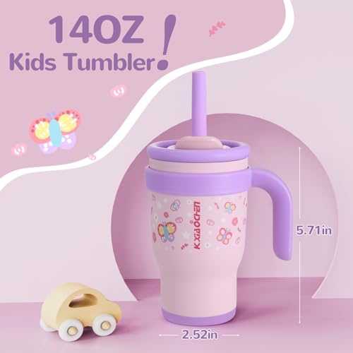Image of 14 oz Toddler Tumbler with Handle, 2 Pack Kids Straw Cups with Sippy Lid