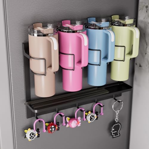 Magnetic Cup Holder for Stanley Tumbler, Water Bottle Organizer for Stanley 40 & 30 oz Tumbler, Kitchen Cup Storage Rack for Refrigerator