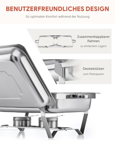 Wilprep Chafing Dish Speisewärmer 9L 4pcs Edelstahl Warmhaltebehälter Wärmebehälter Edelstahl Buffet-Set für Catering Buffet und Party (Silber - 4 Set) – Bild 4