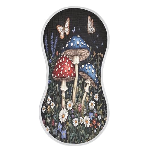 Mushrooms Plant Burp Cloths Cotton Baby Washcloths,Large 22x11in Burping Cloth Absorbent and Soft for Newborn Baby Boys and Girls,4 Pack