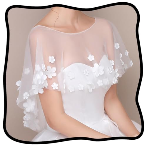 Urieo Women's Capelet Pearl Shawls Wraps for Evening Dresses Tulle Shawl Wrap Bridal Wedding Chiffon Cape Flapper Cover Up