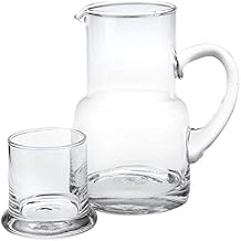 Badash Long Island Crystal Pitcher Set - 2-Piece 24 oz. Mouth-Blown Lead-Free Crystal Glass Carafe with 6 oz. Glass Set - Perfect Bedside or Desktop Water Pitcher