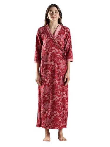 Image of 9shines Label Stylish Cotton Nighty Robe for Women | Front Open Floral Housecoat | Wrap Nighty with Pocket | Adjustable Waist Tie | Plus Size housecoat (HC-2026)