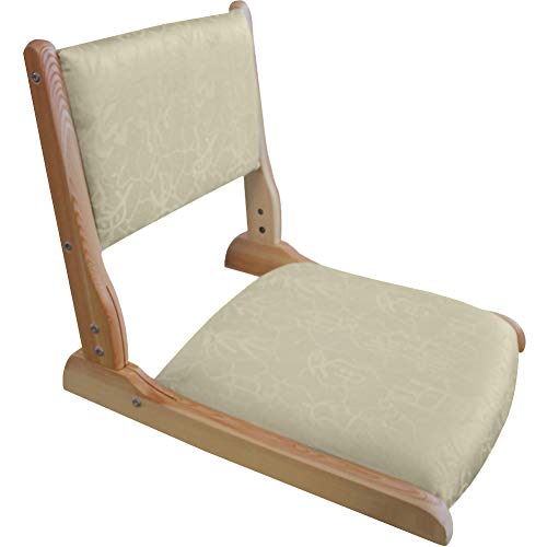 Umora座椅子 畳 木製 背もたれ 折りたたみ クッション フロアチェア 和風 シンプル 背中 サポート 椅子 和室 天然 リビングルーム 居間(乳白色・文字)