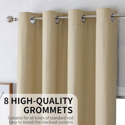 Image of Joydeco Beige Blackout Curtains 108 Inches Long, Extra Long Curtains for Living Room Bedroom, Grommet Total Room Darkening Drapes Grommets Solid Drapes for Bedroom Windows