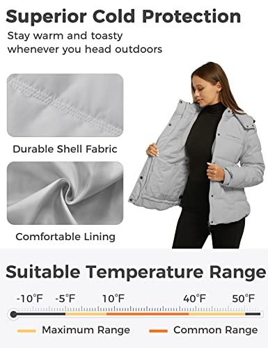 Wantdo Women's Thickened Parka Coat Full Zip Jackets With Removable Hood Gray L #TOP3