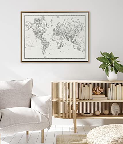 Kate And Laurel Sylvie Vintage Black And White World Map Framed Canvas Wall Art By The Creative Bunch Studio thumb #4