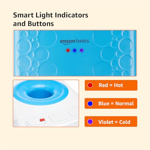 Image of amazon basics Hot and Cold Floor Standing Water Dispenser, Top Loading, 20Litre White & Blue Deco