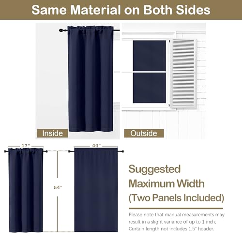 Image of Navy Blue Short Blackout Curtains for Bedroom 54 Inches Long 2 Panels, Modern Window Treatments Thermal Insulated Curtains for Living Room, Dual Rod Pocket Blackout Drapes, 2x40Wx54L Inches